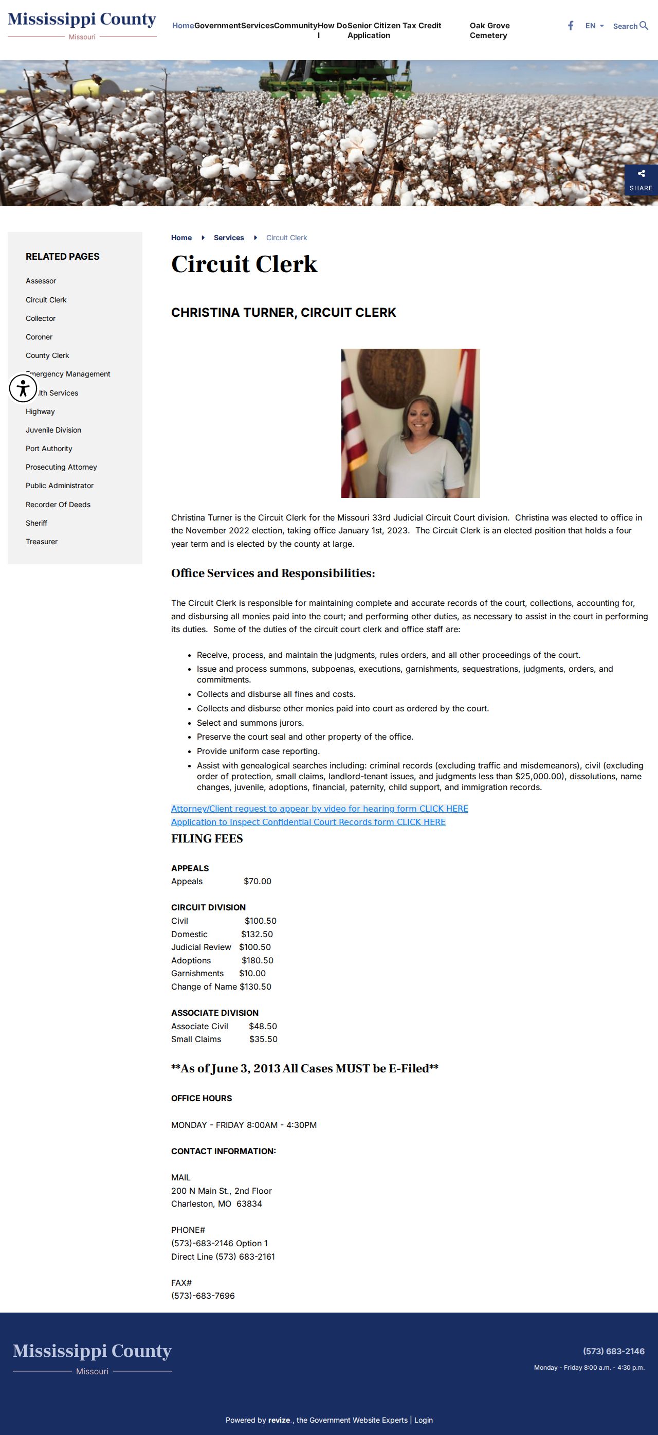 Mississippi County court docket Circuit Clerk duties and contact information