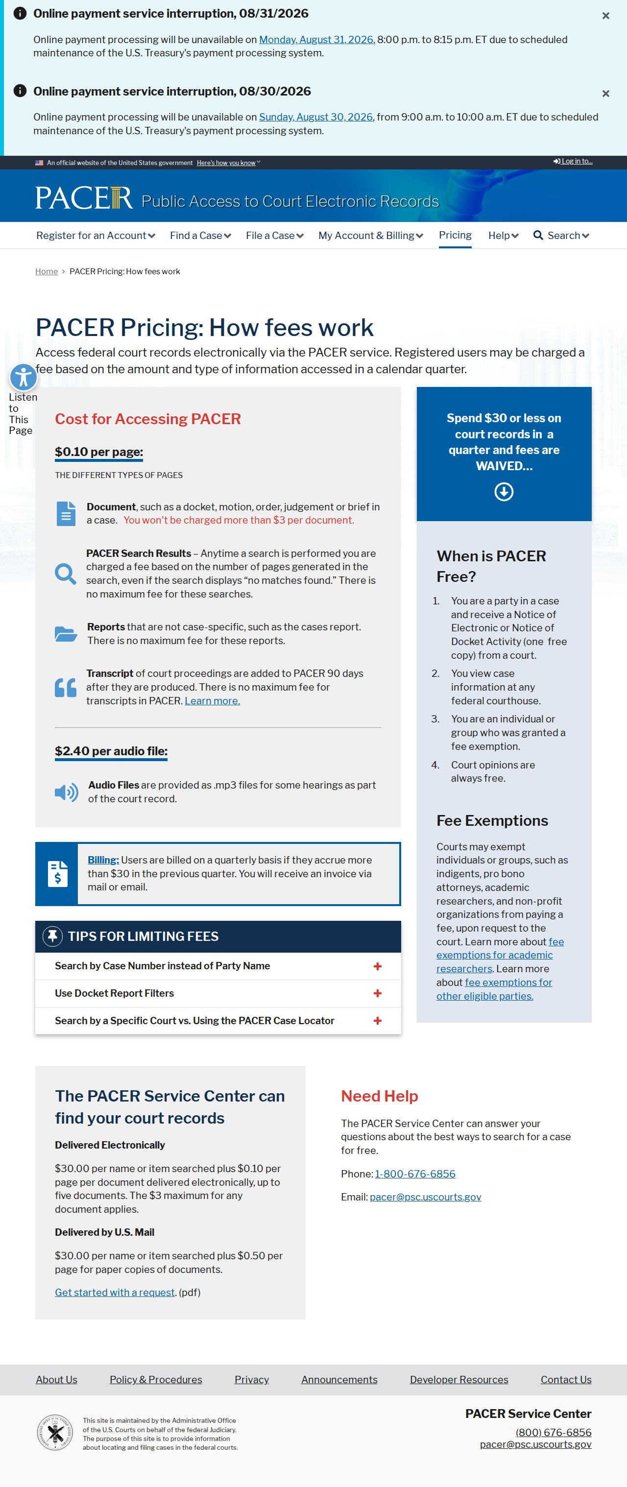 Mississippi County court docket PACER pricing source image